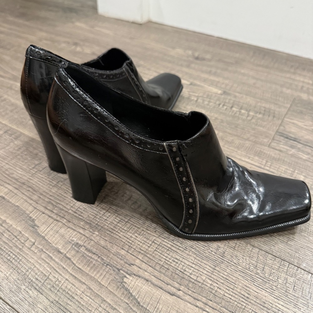 Franco Sarto Womens Black Square Toe Brogue Block Heel Booties CR14 4/7 8M
